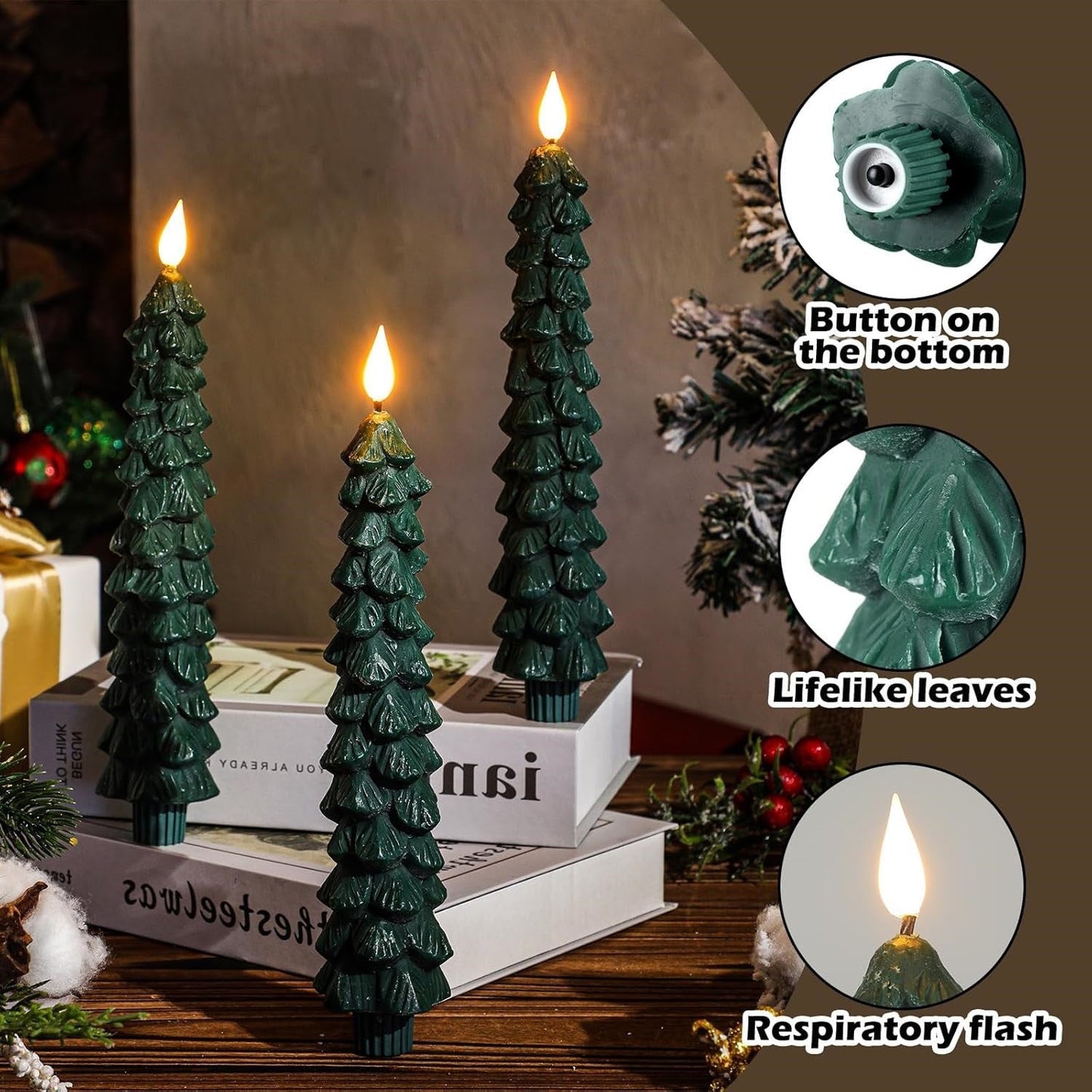 Christmas Tree Flameless Taper Candle Lights with Remote Control and Timer