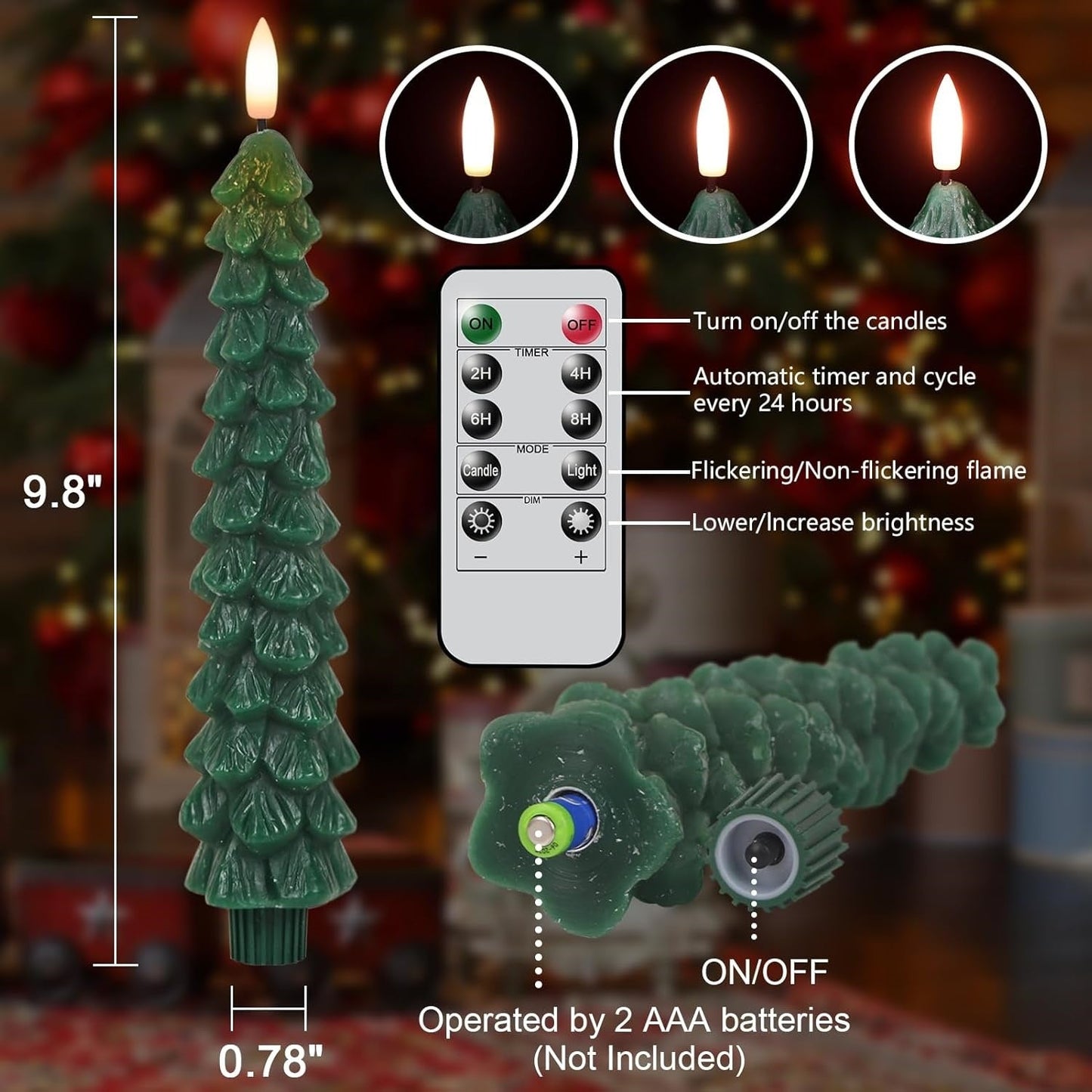 Christmas Tree Flameless Taper Candle Lights with Remote Control and Timer