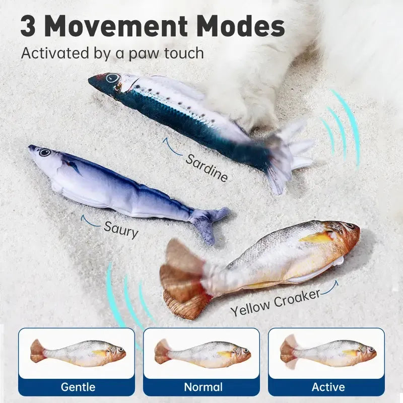 ⚡Super Fast Delivery⚡🐟 Realistic Flopping Fish Cat Toys – 3 Pack (Sardine / Saury / Yellow Croaker)