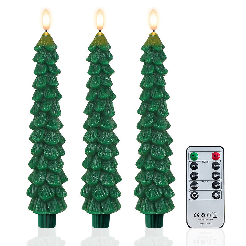Christmas Tree Flameless Taper Candle Lights with Remote Control and Timer