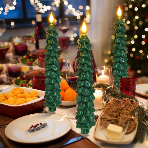 Christmas Tree Flameless Taper Candle Lights with Remote Control and Timer