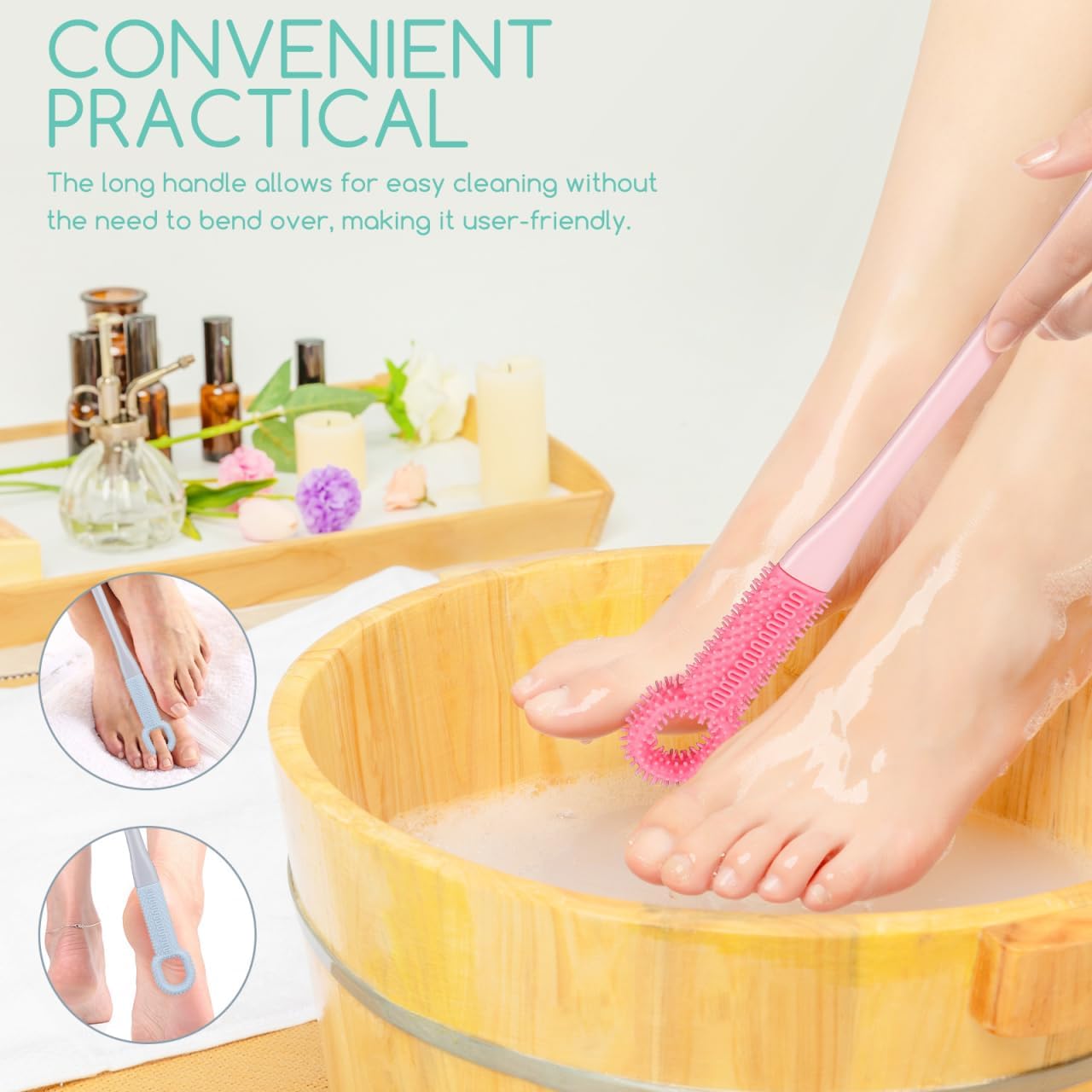 Long Handled Silicone Toe Cleaning Brush Set