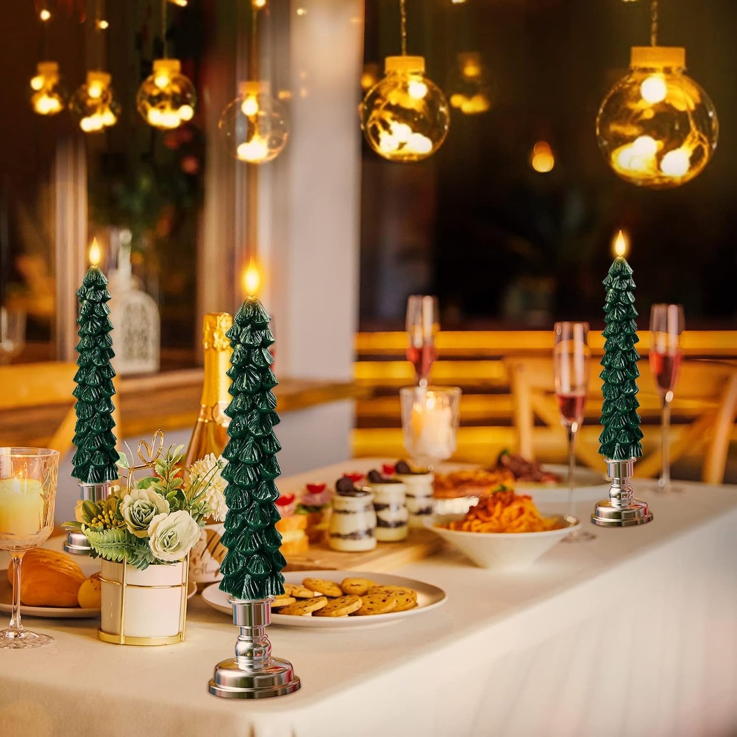 Christmas Tree Flameless Taper Candle Lights with Remote Control and Timer