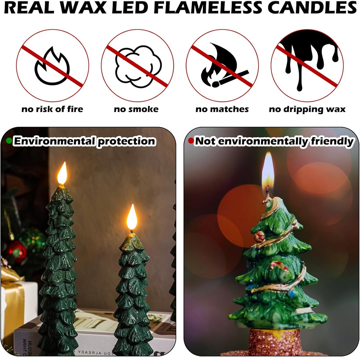 Christmas Tree Flameless Taper Candle Lights with Remote Control and Timer