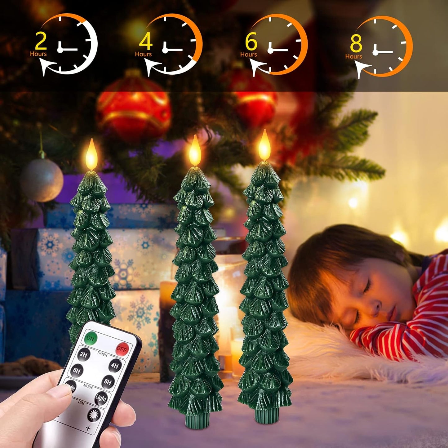 Christmas Tree Flameless Taper Candle Lights with Remote Control and Timer