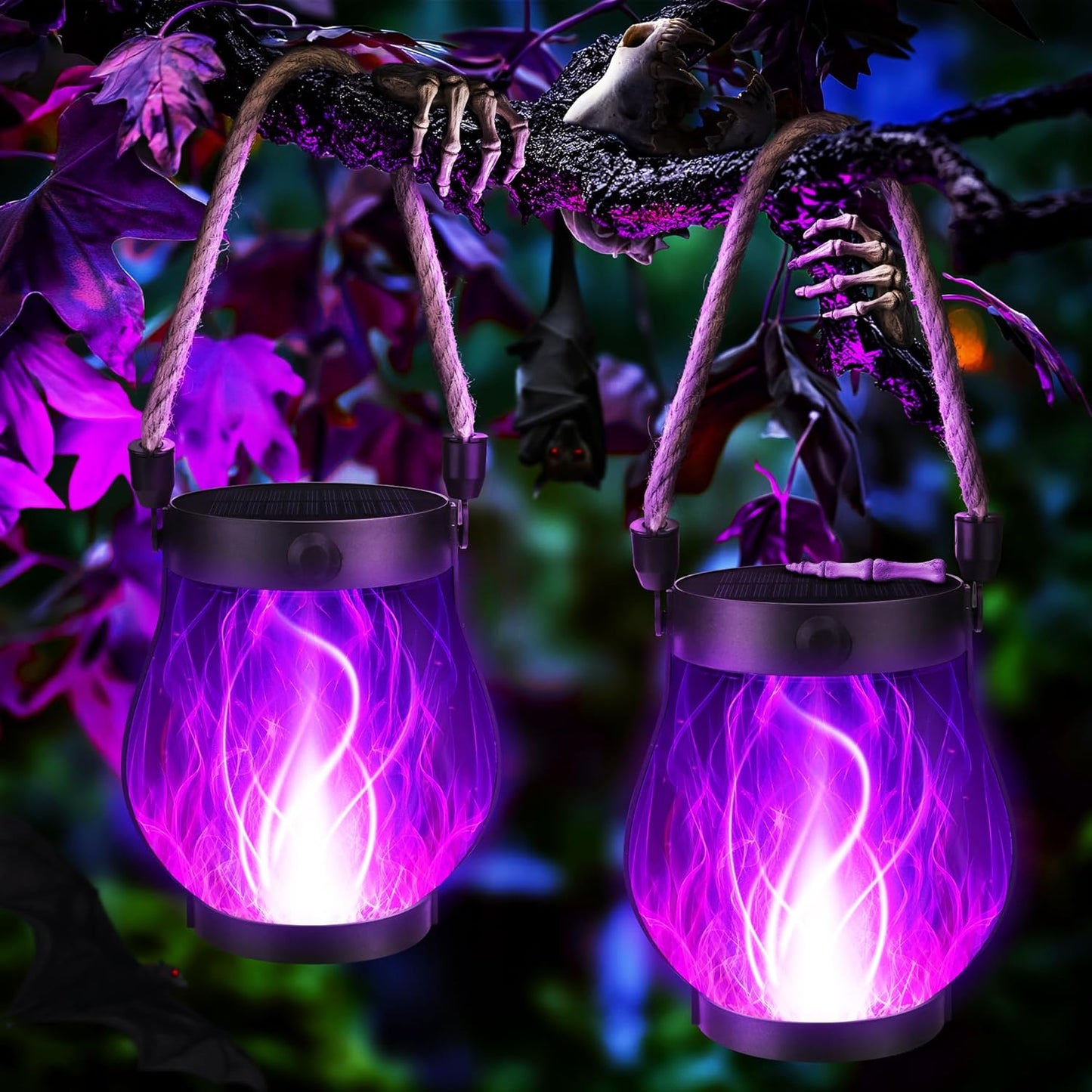 Halloween Outdoor Waterproof Hanging Solar Flame Lantern