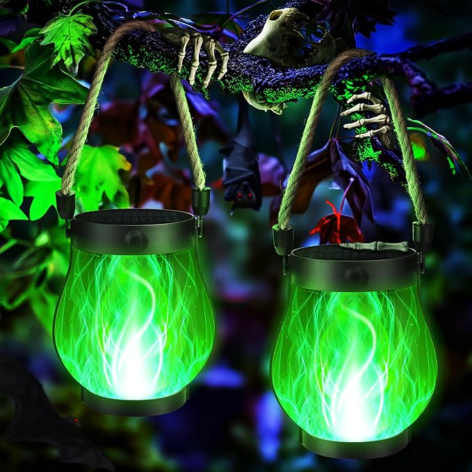 Halloween Outdoor Waterproof Hanging Solar Flame Lantern