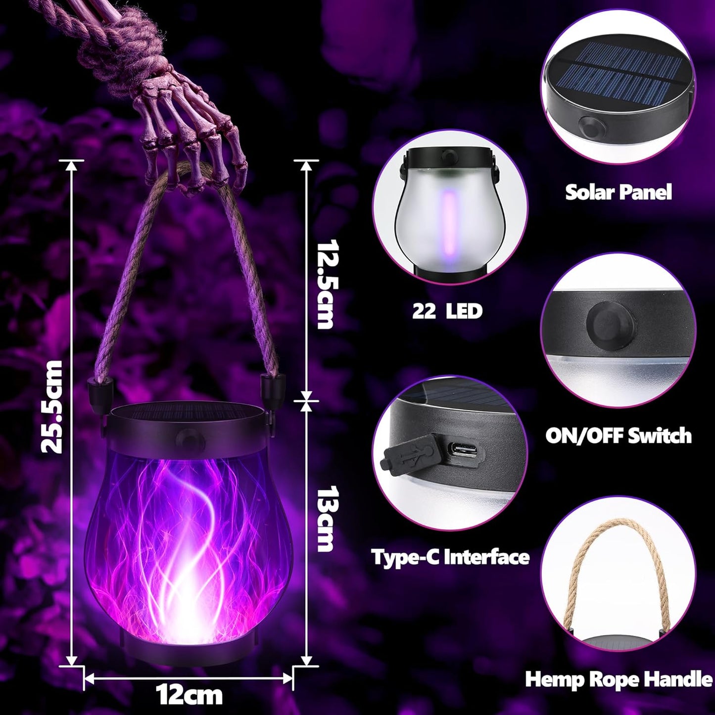 Halloween Outdoor Waterproof Hanging Solar Flame Lantern
