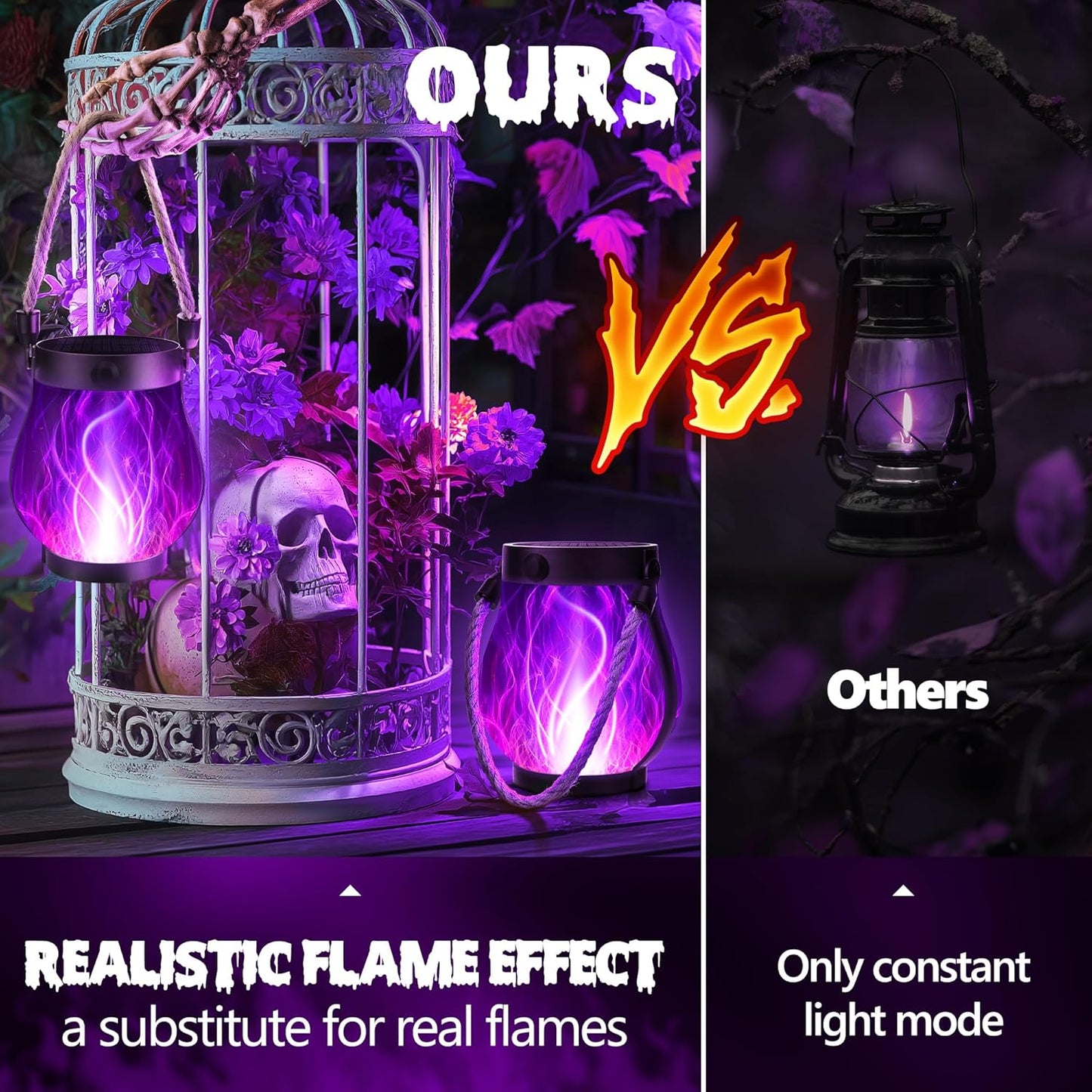 Halloween Outdoor Waterproof Hanging Solar Flame Lantern