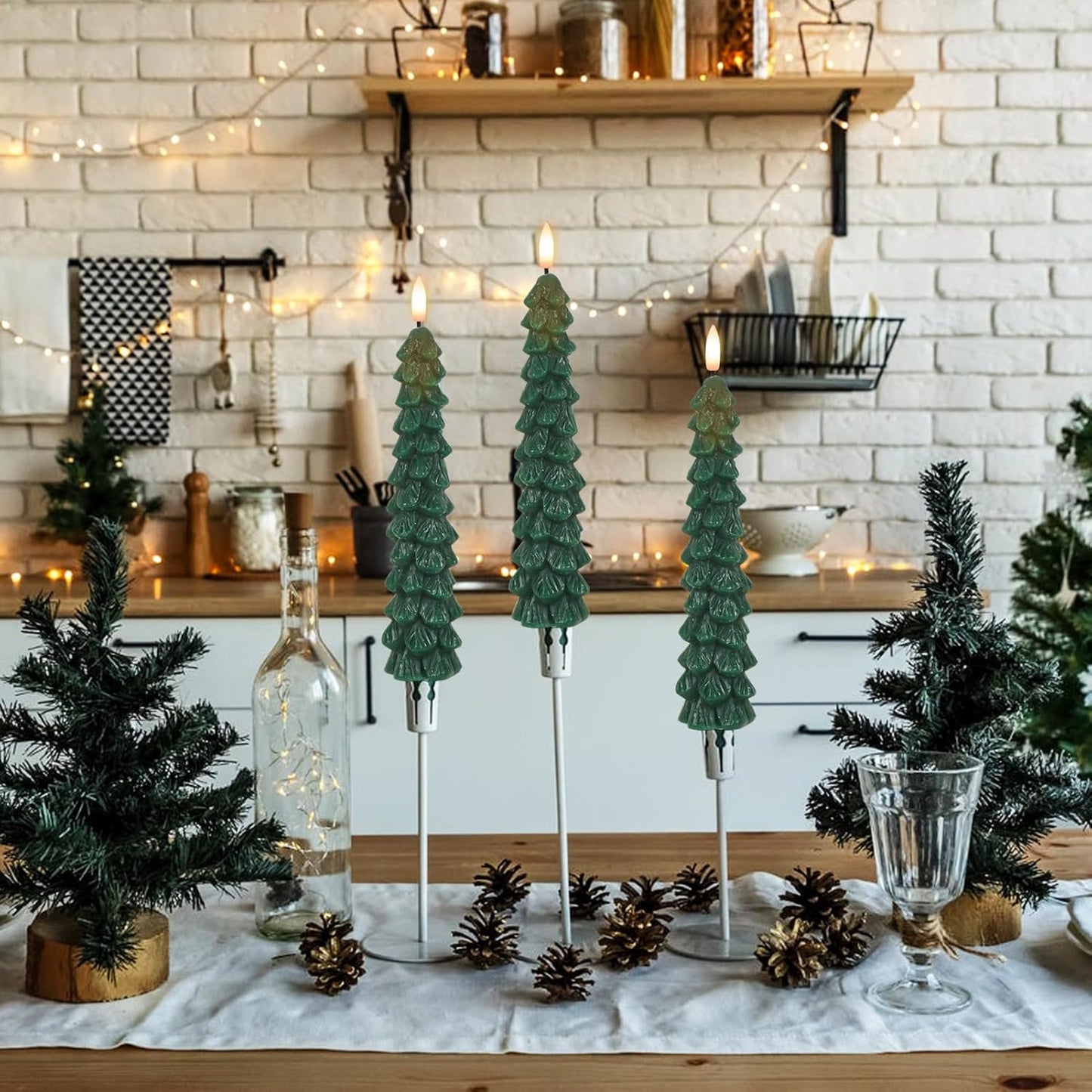 Christmas Tree Flameless Taper Candle Lights with Remote Control and Timer