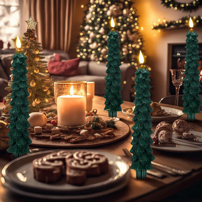 Christmas Tree Flameless Taper Candle Lights with Remote Control and Timer
