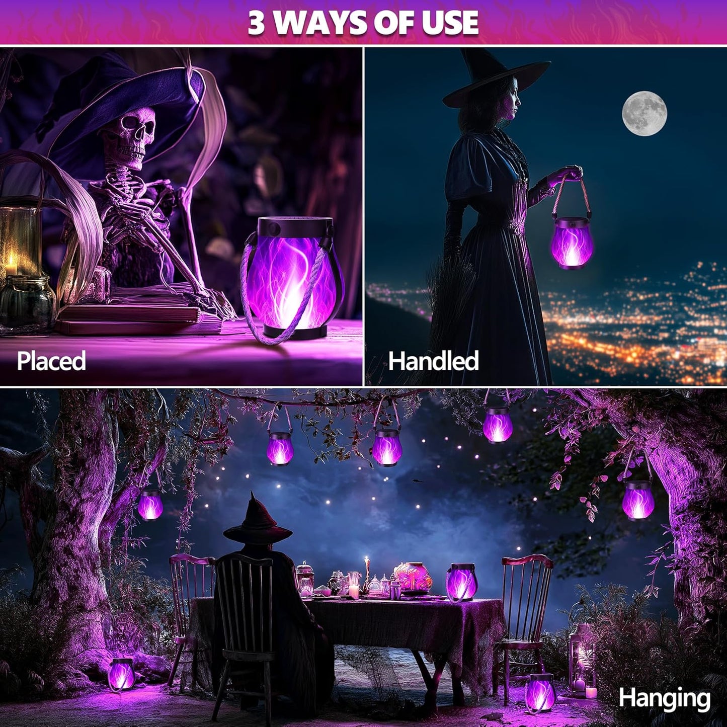 Halloween Outdoor Waterproof Hanging Solar Flame Lantern