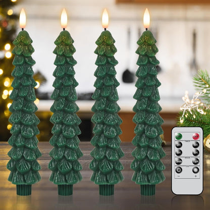 Christmas Tree Flameless Taper Candle Lights with Remote Control and Timer