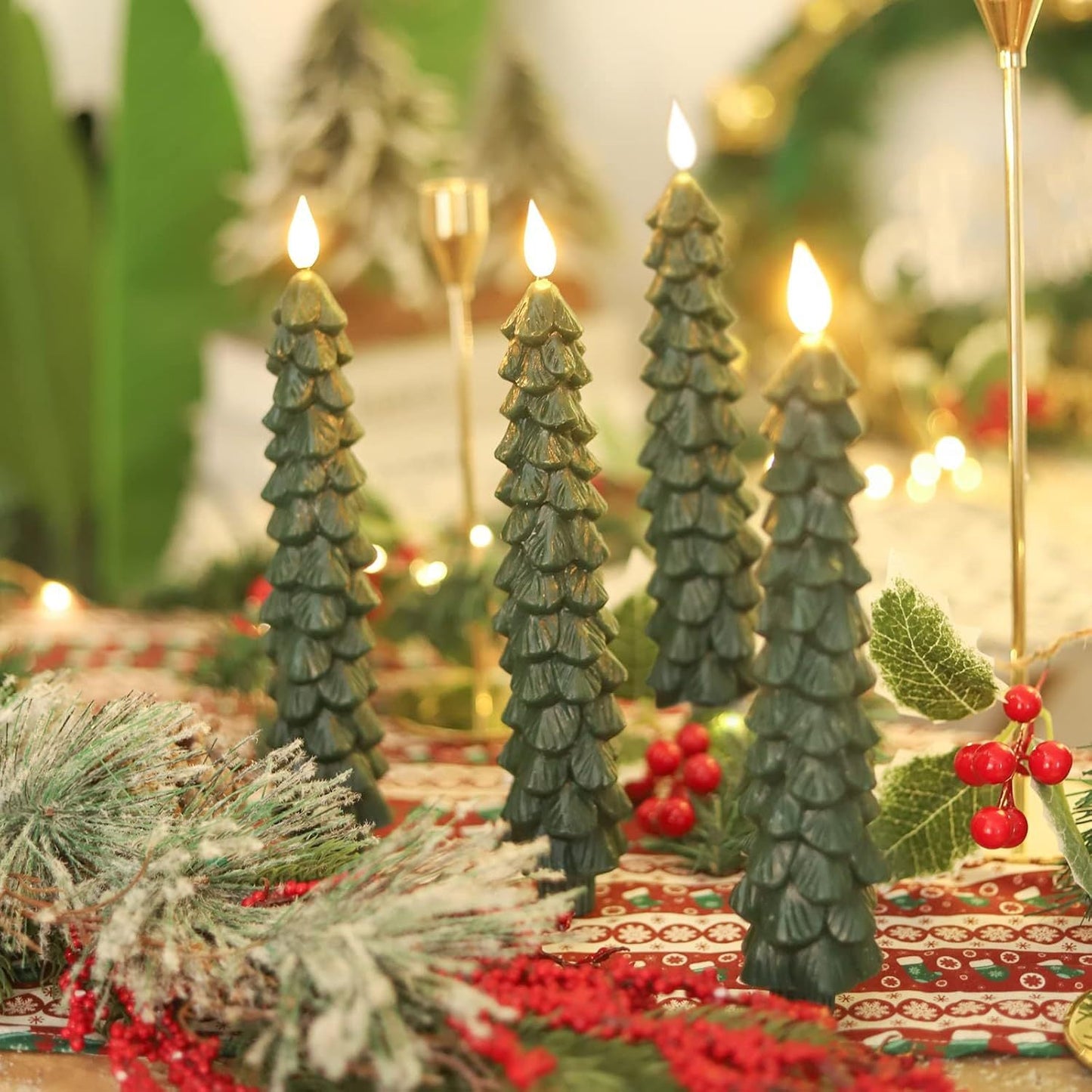 Christmas Tree Flameless Taper Candle Lights with Remote Control and Timer