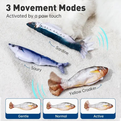 ⚡Super Fast Delivery⚡🐟 Realistic Flopping Fish Cat Toys – 3 Pack (Sardine / Saury / Yellow Croaker)